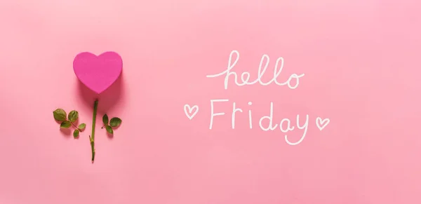 Hello Friday message with heart flower — Stock Photo, Image