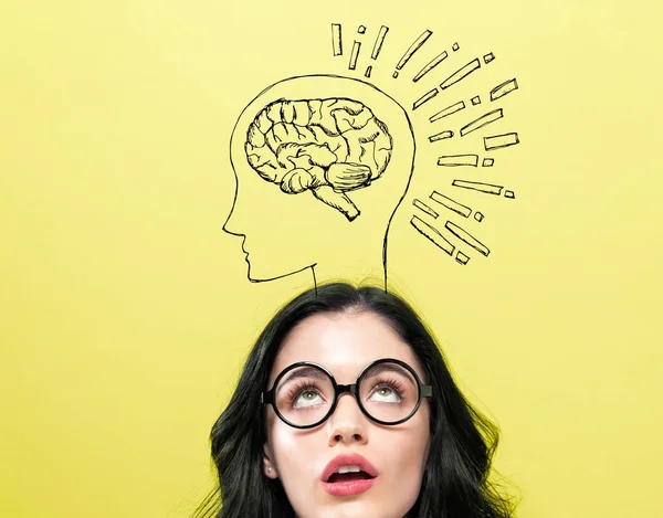 Hjärnan illustration med ung kvinna — Stockfoto