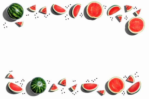 Egész és szeletelt görögdinnye határ — Stock Fotó