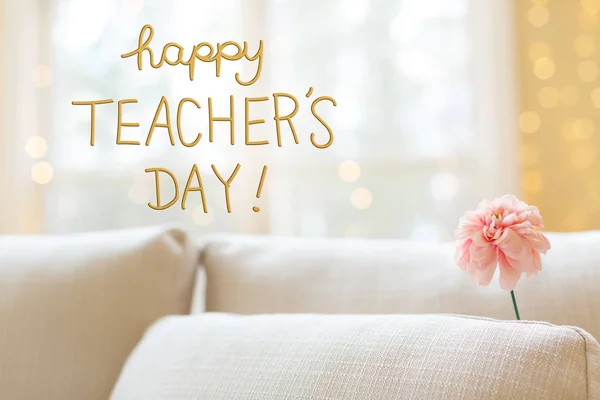 Teachers Day message with flower in interior room sofa
