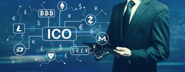 İşadamı ile Cryptocurrency Ico teması