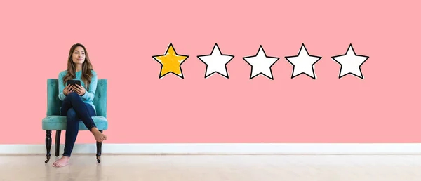 One star rating with young woman — Stock Photo, Image