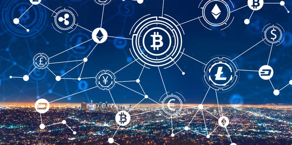 Cryptocurrency-thema met Downtown Los Angeles — Stockfoto