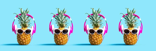 Ananász visel fejhallgató — Stock Fotó