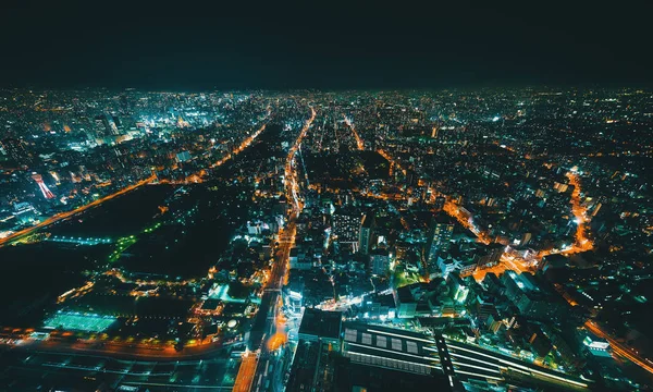 Veduta aerea di Osaka, Giappone di notte — Foto Stock