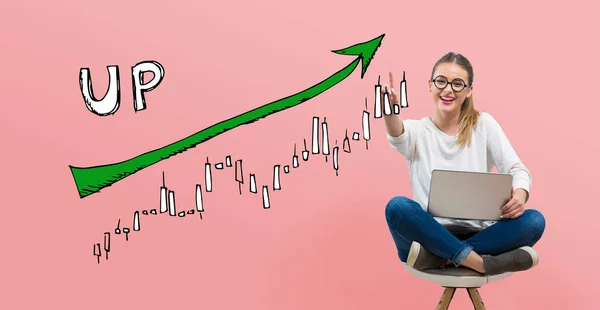 Piaci trend diagram fiatal nő fel — Stock Fotó