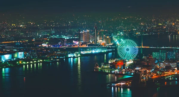 Letecký pohled na přístavní čtvrti Osaka Bay — Stock fotografie