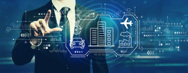 İşadamı ile akıllı şehir konsepti