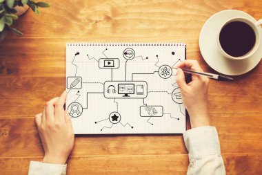 E-Learning bir kişi ile bir defter yazma 