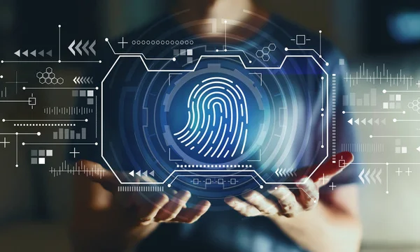 Fingerprint scanning theme with young man — Stock Photo, Image