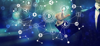 Bir işadamı ile cryptocurrency teması