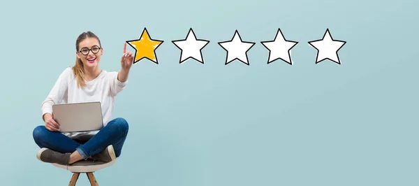 One star rating with young woman — Stock Photo, Image