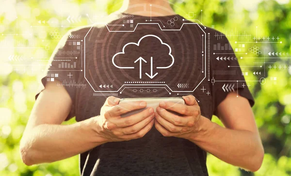 Cloud Computing mit Mann in der Hand — Stockfoto