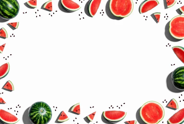 Whole and sliced watermelon border — Stock Photo, Image