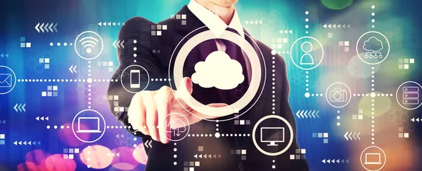 Cloud computing with a businessman — Stock Photo, Image