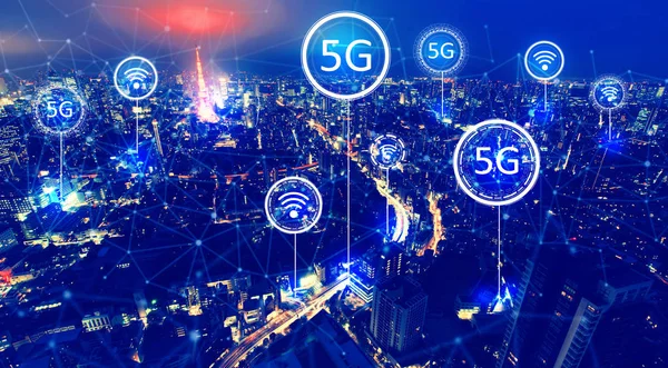 5G network with aerial view of Tokyo — Stock Photo, Image