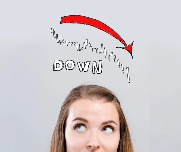 Market down trend chart with young woman