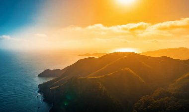 Aerial view of Marin Headlands at sunset clipart