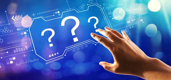 Elle düğmeye basılı soru işaretleri