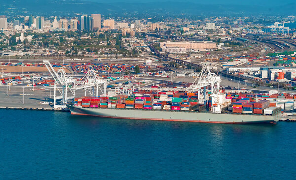 Oakland Harbor port terminal with shipping containers