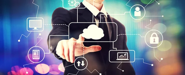 Computación en nube con un hombre de negocios — Foto de Stock