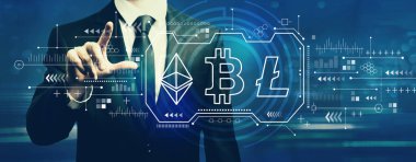 Cryptocurrency - Bitcoin, Ethereum, Litecoin işadamı ile