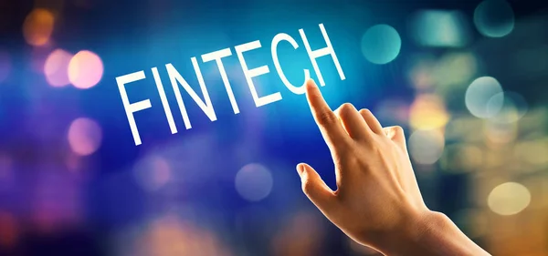 Concetto Fintech con la mano premendo un pulsante — Foto Stock