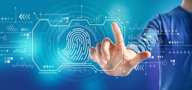 Bir erkekle parmak izi tarama teması