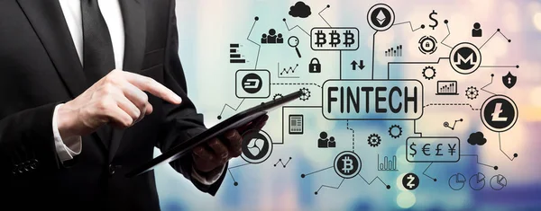 Tema Cryptocurrency fintech con hombre de negocios — Foto de Stock