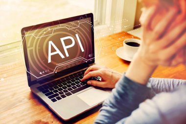 Bir dizüstü bilgisayar kullanarak adam ile Api kavramı