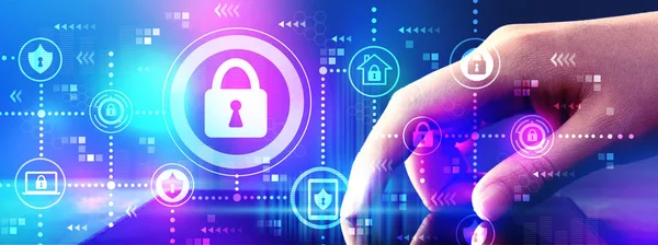 Cyber security tema med surfplatta dator — Stockfoto