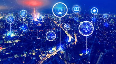 Tokyo havadan görünümü ile E-öğrenme