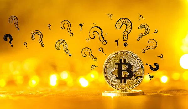 Fragezeichen bei Bitcoin — Stockfoto