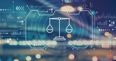 Bulanık şehir ışıkları ile Adalet teması