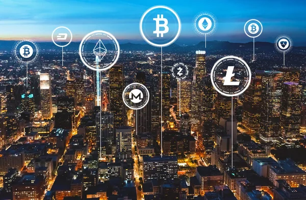 Cryptocurrency-thema met Downtown Los Angeles — Stockfoto