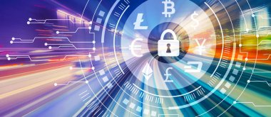 Yüksek hızlı hareket bulanıklığı ile cryptocurrency güvenlik teması