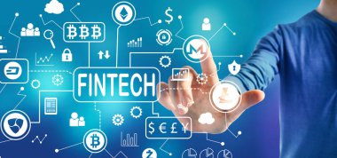 Bir adam ile cryptocurrency fintech Tema