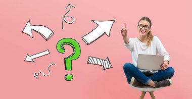 Question mark with arrows with young woman clipart