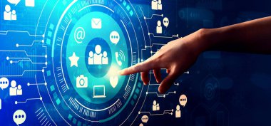 Elle düğmeye basılan sosyal medya teması