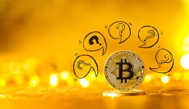 Bitcoin ile konuşma baloncukları ile soru işaretleri