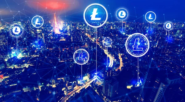 Litecoin with aerial view of Tokyo — Stock Photo, Image