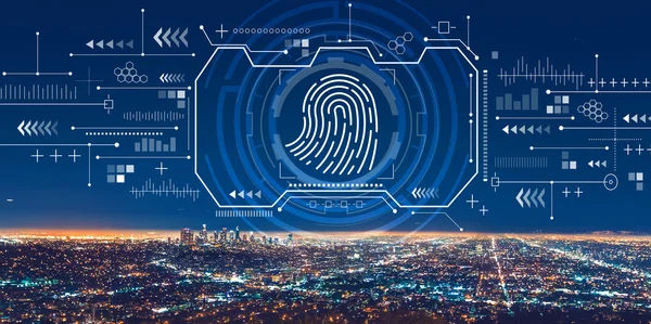 Fingerprint scanning theme with downtown Los Angeles — Stock Photo, Image