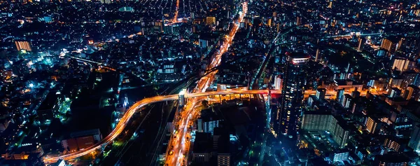 夜大阪市の航空写真 — ストック写真