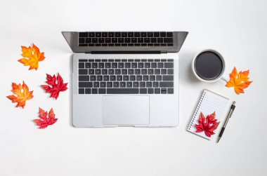 Sonbahar bir dizüstü bilgisayar ile yaprakları