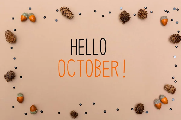 Bonjour message d'octobre avec thème d'automne — Photo