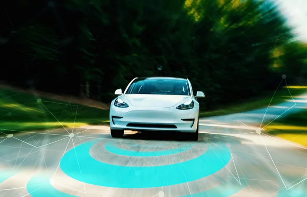Conceito de tecnologia de carro autônomo auto condução — Fotografia de Stock