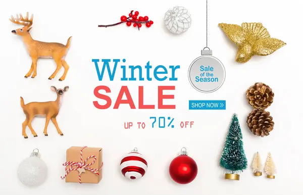 冬季销售信息与圣诞饰品 — 图库照片