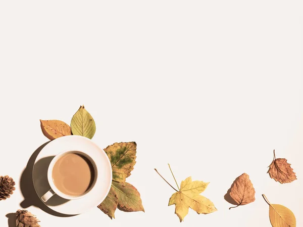 Φθινόπωρο θέμα με ένα φλιτζάνι καφέ — Φωτογραφία Αρχείου