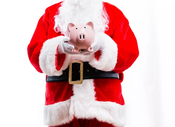 Santa in possesso di un salvadanaio — Foto Stock