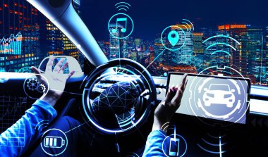 Otomatik pilot modunda bir araba kullanan kişi